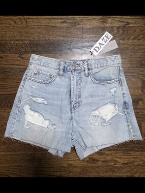 DAZE Light Blue Distressed High-Rise Denim Shorts for Women